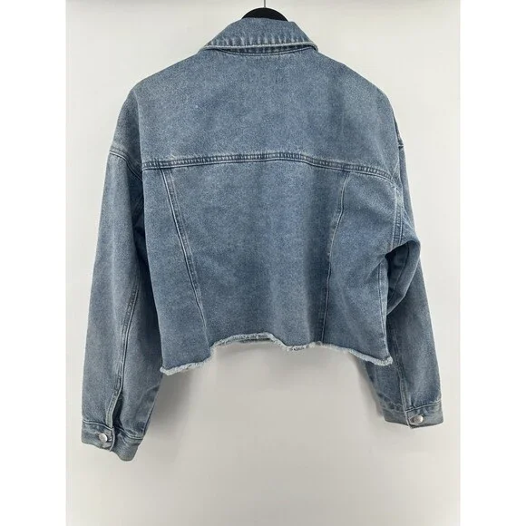 Forever 21 Denim Cut Off Jacket Ladies Size 0X 100% Cotton Bling Accent - Picture 2 of 4